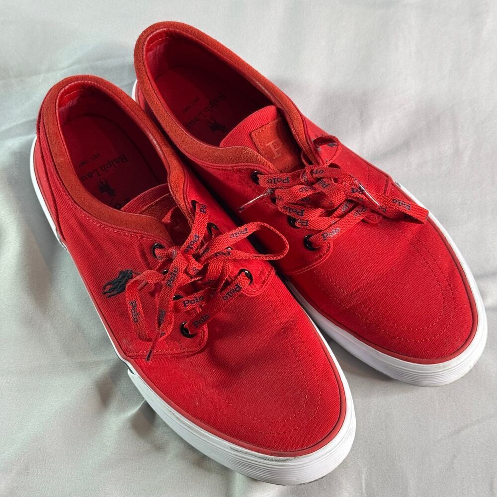 Polo Ralph Lauren Faxon Low Red Canvas Sneakers Men’s 8.5D Lace Up Casual